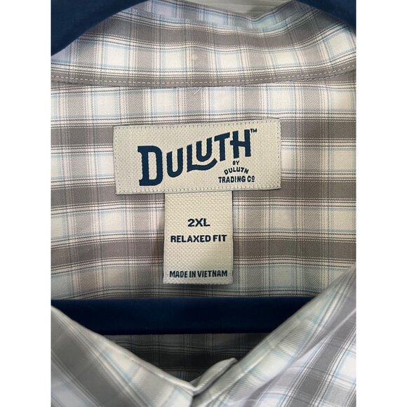 Duluth Trading Co. Grey/White Plaid Long Sleeve Button Down Shirt Men's 2XL - Picture 5 of 9